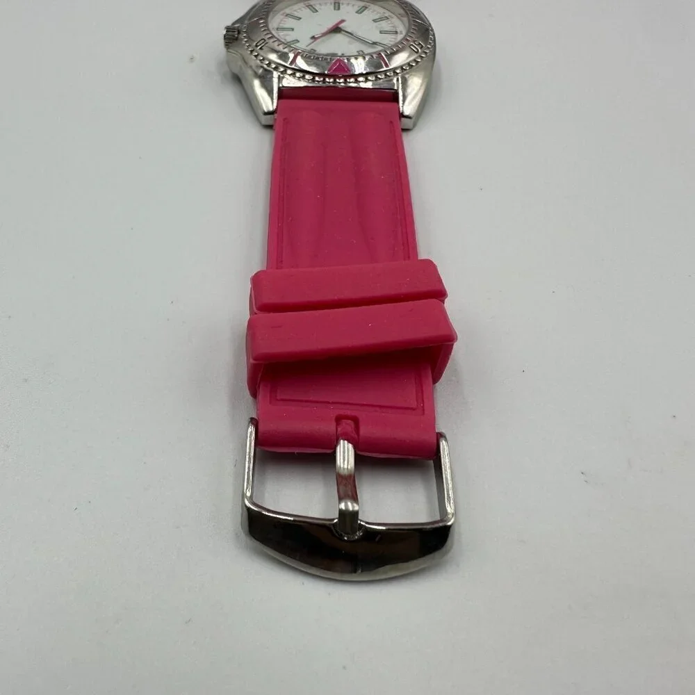 3/$30 Pink Watch Women Silicone Band Silver Tone Case White Dial Sporty